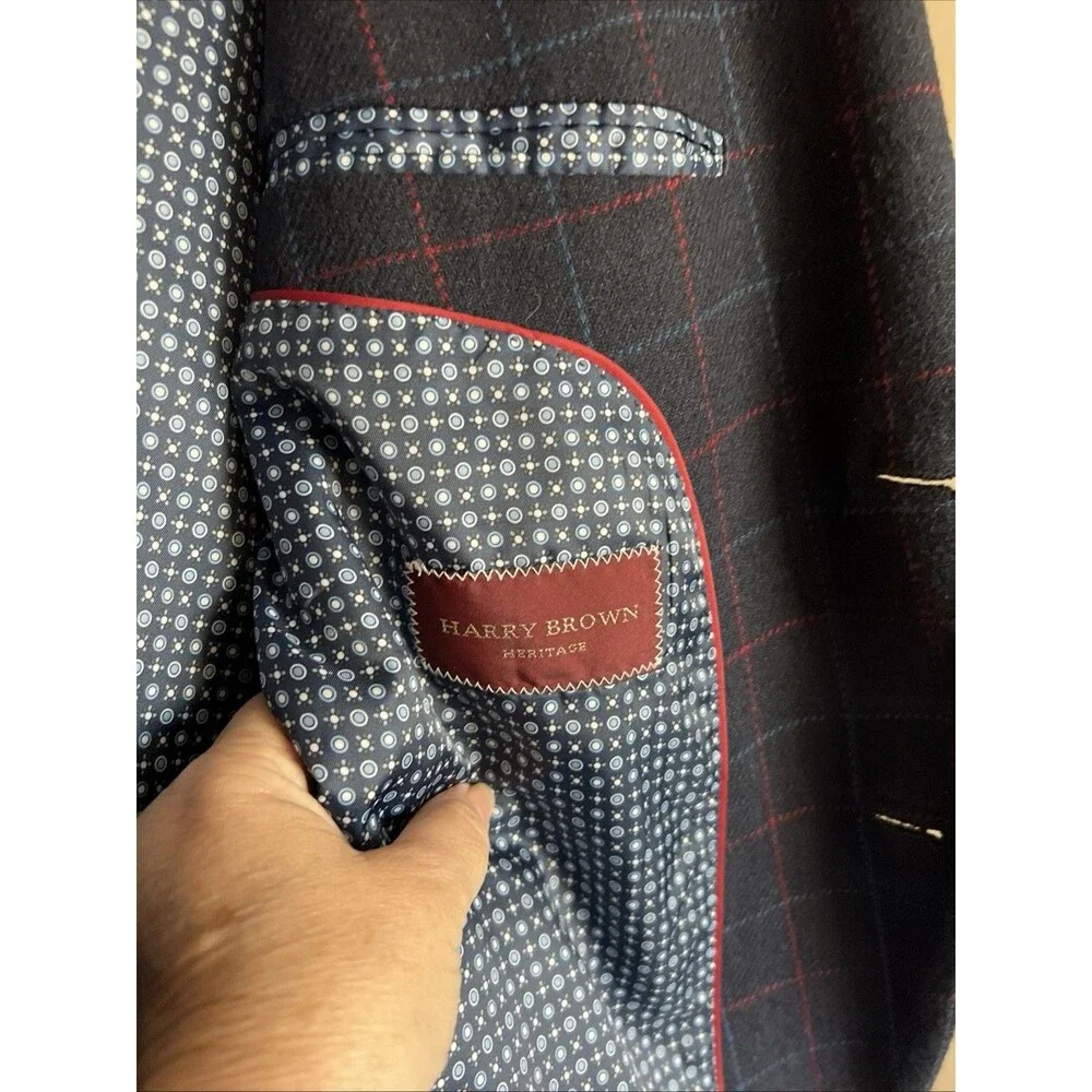 Harry Brown Heritage Blue Plaid Wool Blend Blazer Sport Coat 48R 2 Button NWOT